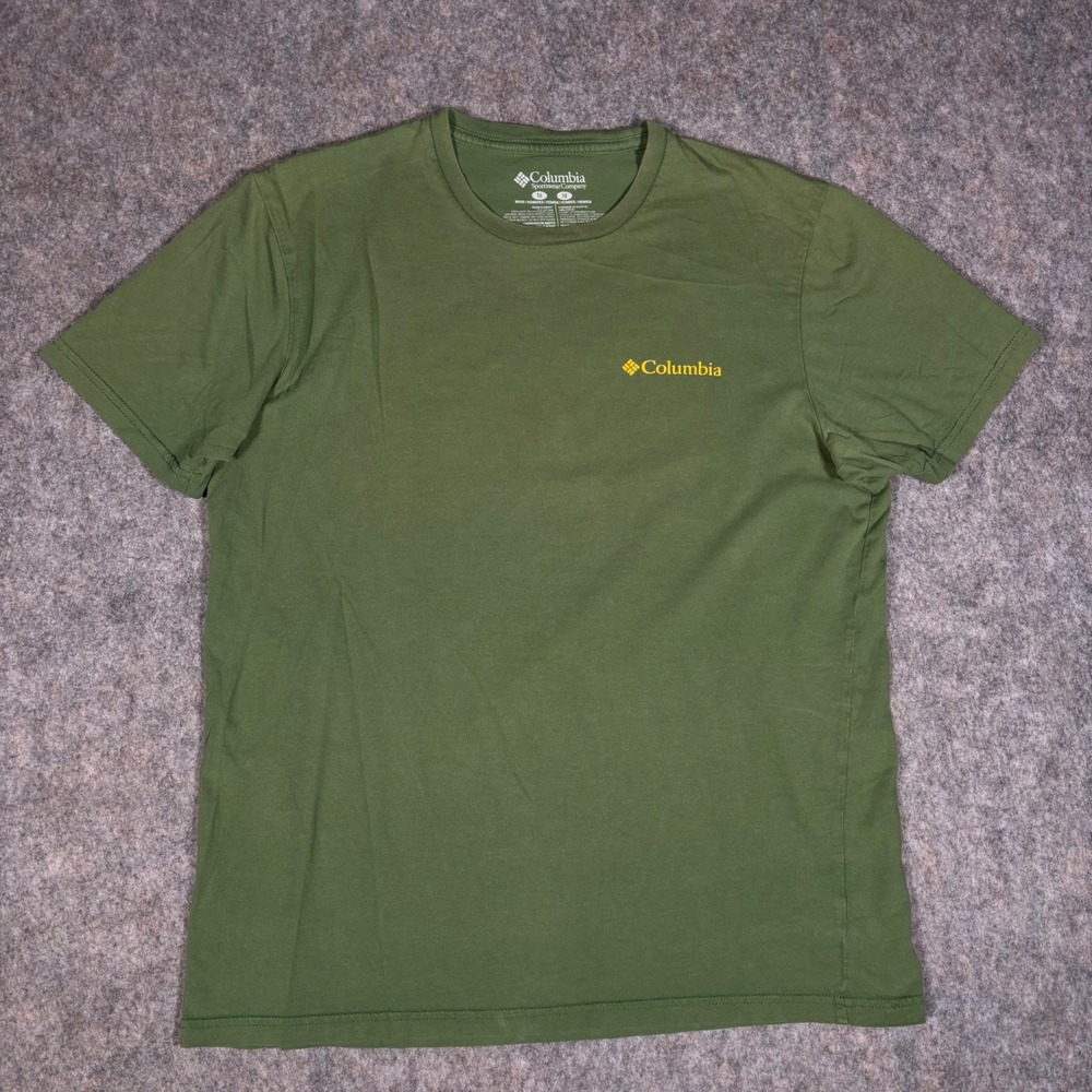 Columbia Always Outside Bear T-Shirt Mens M Green Sunset Outdoor Hiking Cracking